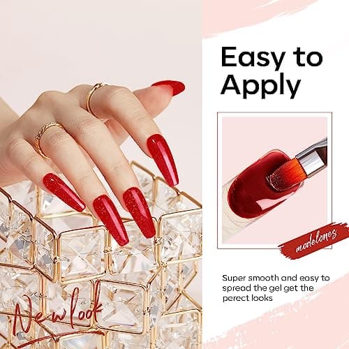 Modelones Polygel Rouge Pailleté 6 Couleurs 15 ml Poly gel Extension pour Ongles Faux Ongles Construction Vernis Semi Permanent Quick Building Gel Complet pour Halloween Manucure Nail Art Kit