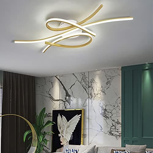 Bellastein Plafonnier LED plafonnier dimmable lampe de salon moderne lampe de chambre à coucher plafonnier design d'intérieur avec télécommande salon cuisine Bureau (or, L100cm)