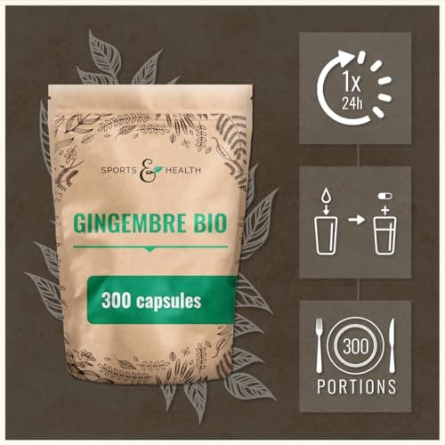 Gingembre gelule - BIO - 300 gélules pleines de gingembre bio - 600 mg par jour - Vegan - Sans additifs - Gélules de gingembre fortement concentrées