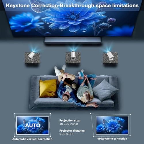 Mini Projecteur Portable 4K 1080P Full HD Compatible avec Android 11 et Netflix – WiFi 6, BT 5.0, Rotation à 180°, Petit Projecteur de Cinéma Maison avec Correction Automatique du Trapèze