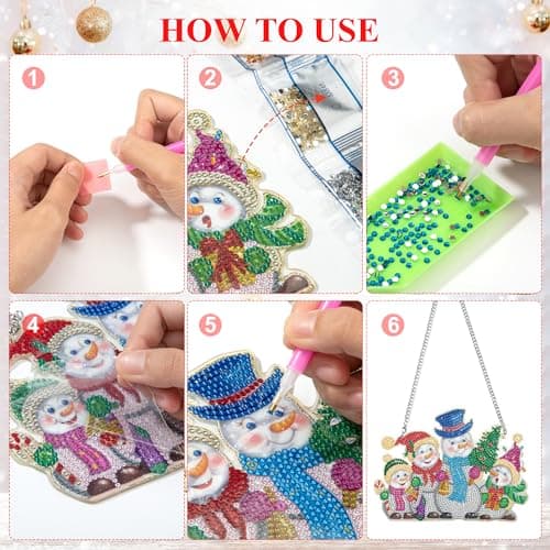 Heveer Pendentif de Peinture Diamant 5D Noël Kit de Peinture Diamant à Suspendre Décoration Faite à la Main pour Porte de Maison Bonhomme de Neige