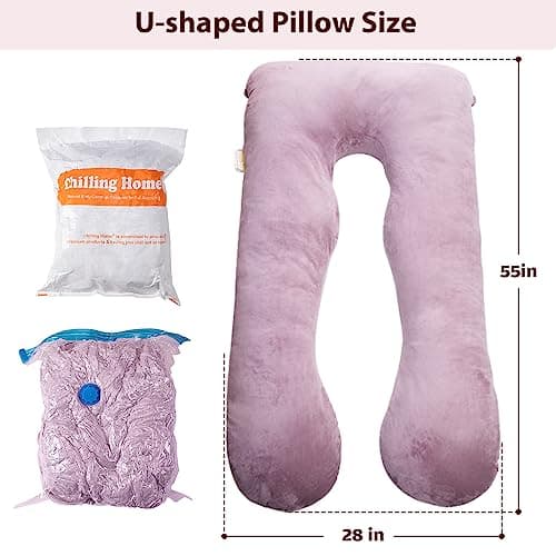 Chilling Home Coussin de Grossesse,Coussin Allaitement en Forme de U en Velours Amovibl, Coussins de Maternité et Corps pour Dormir,Violet
