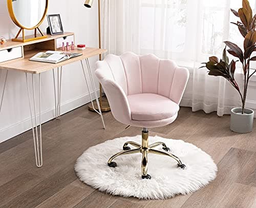 Wahson Chaise de Bureau pivotante en Velours Fauteuil de Bureau réglable en Hauteur Chaise pour Chambre à Coucher/Coiffeuse (Rose Clair)
