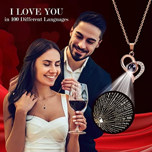ADDWel Cadeau Fete des Meres Original, Rose Eternelle avec Bijoux avec Collier Je t'aime en 100 Langues, Fête des Mères, Rose Préservée Fleur Cadeau Maman/Mamie, Cadeau Anniversaire Maman