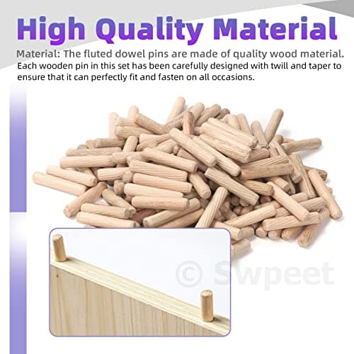 Swpeet Lot de 505 goupilles droites rainurées en bois de 4 tailles 6,3 mm, 5,9 mm, 1,27 cm avec point central cylindrique, chevilles en bois, assortiment de chevilles et chevilles de transfert