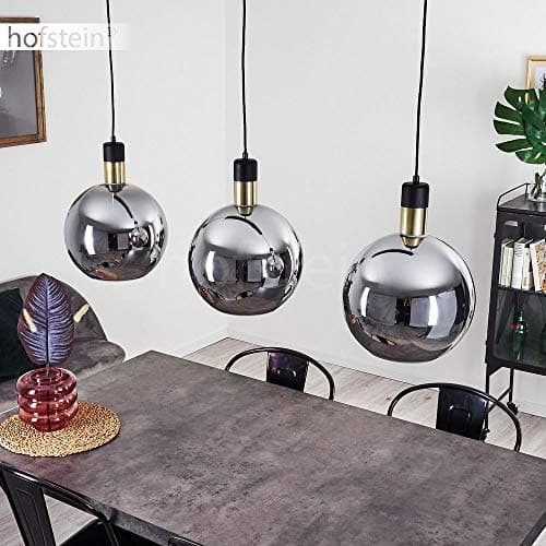 Suspension Tuvalu en métal noir et verre chromé, élégante suspension retro-moderne idéale au dessus d'une table vintage, hauteur max. 160 cm, pour 3 ampoules E27, ampoule(s) non incluse(s)
