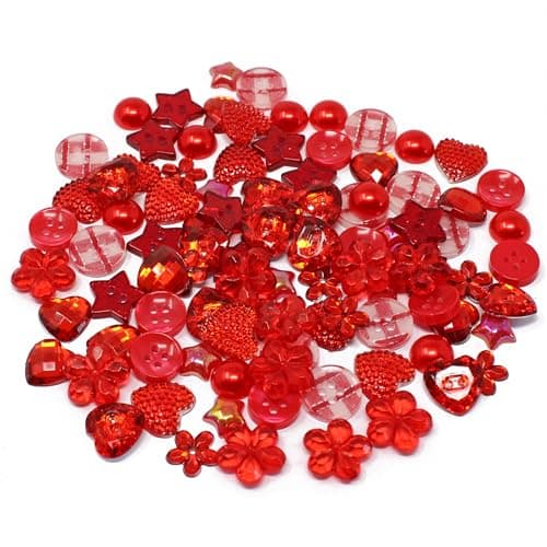 Lot de 100 boutons plats en acrylique et résine Rouge