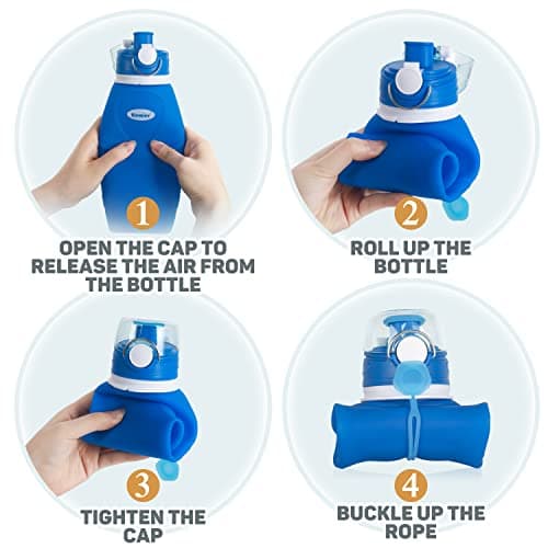 Kemier Bouteilles d'eau Pliables en Silicone de 750 mL, Sans BPA, Approuvées par La FDA.Bouteilles d'eau Pliables Pouvant s’Enrouler Pour Sports et Plein Air,étanches et à l'épreuve Des Fuites(Bleu)