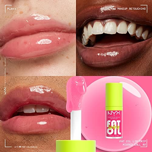 NYX PROFESSIONAL MAKEUP Gloss Huile à Lèvres Fat Oil Lip Drip, Haute Brillance, Fini Non Collant, Hydratation 12H, Applicateur Extra Large, Huiles de Squalane, Mûre & Framboise, Missed Call (02)