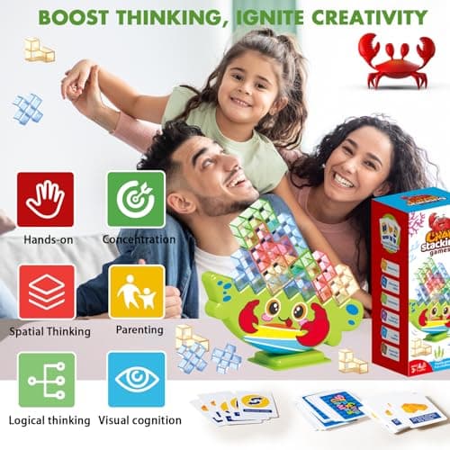 Lktvys Tetra Tower Crabe, Jeu d'Équilibre Montessori, Jouet pour Filles et Garçons 3 Ans +, Nouveau Modèle Innovant, Cadeau Fille 3-8 Ans, Jeux de Société pour Développer Patience et Concentration