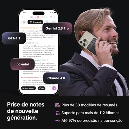 PLAUD Note Enregistreur Vocal IA avec Étui Dictaphone Enregistreur Vocal Numérique Contrôle par App Transcription et Résumé IA Prise en Charge de 112 Langues Conçu pour Conférences Réunions Appels