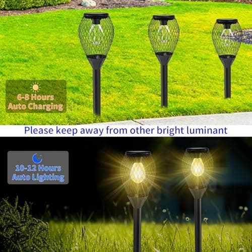 Amzxart Lampes solaires pour jardin extérieur,4 pcs lampes solaires pour extérieur,IP65 lampes solaires étanches pour jardin,lumière solaire blanc chaud pour jardins, pelouses, allées (auto on/off)