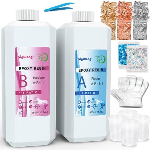 Epoxy Resin Transparente 1.1l/1,135kg Kit - 1: 1 Ratio Revêtement en résine époxy cristalline pour Craft, Art, table, fabrication de bijoux, Tables de rivière