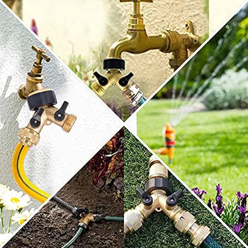 OHAYORI Robinet Double Machine a Laver, 2-Voies Y-Distributeur, Adaptateur Tuyau Arrosage en Laiton de 3/4"&1/2", Raccord en Y avec 2 Répartiteur de Tuyau pour Connexion de 2 Appareils