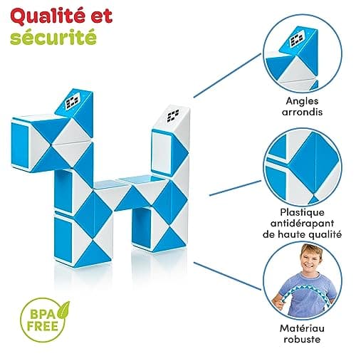 CUBIDI® Magic Snake Cube | Jouet de Poche pour Les Enfants de 4 à 8 Ans | Cadeau Anniversaire Enfants invites | Cadeau pour élèves - 24 Blocs | 2,3 mm x 1,8 mm | Bleu