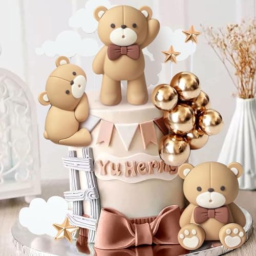 JeVenis décoration de gâteau ours brun de luxe décoration de gâteau en boules beige brunes décoration de gâteau ours boho décoration de gâteau d'anniversaire douche de bébé