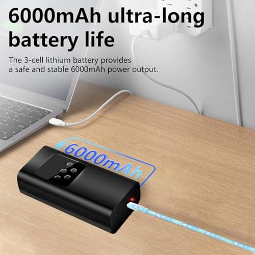 150PSI Gonfleur Pneus Voiture, 6000mAh Compresseur à Air Portatif avec 4 Accessoires Buccaux et Lumière LED pour Voiture Moto Bicyclette Boule