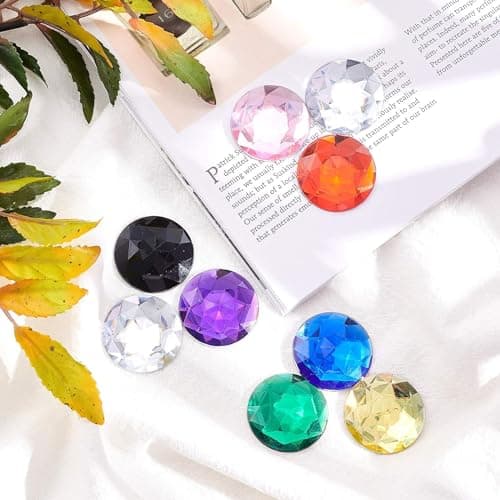 FINGERINSPIRE 48Pcs 30mm Dos Plat Rond Strass Acrylique en Plastique Auto-Adhésif Cercle Gemmes Coller sur des Bijoux (8 Couleurs Mixtes) pour la Fabrication de Costumes Cosplay