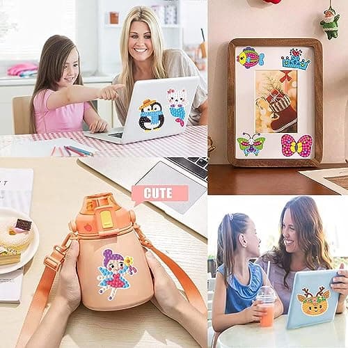 CAYUDEN 5D Diamond Painting Autocollants Kits Enfants, 60 Pcs DIY Animaux Diamant Painting Art Mosaïque Autocollants Kit Diamond Painting Animaux pour Filles Enfants Adultes Peinture Diamant Kit