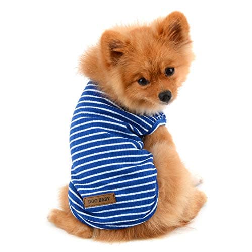 PAIDEFUL Vêtements pour Petits Chiens Garçon Fille été rayé Chiot t-Shirt Gilet Respirant Coton t-Shirt sans Manches Chihuahua Yorkshire Bleu S
