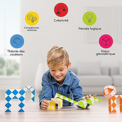 CUBIDI® Magic Snake Cube | Jouet de Poche pour Les Enfants de 4 à 8 Ans | Cadeau Anniversaire Enfants invites | Cadeau pour élèves - 24 Blocs | 2,3 mm x 1,8 mm | Bleu