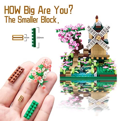 Tirff Architecture RivièRe Moulin à Vent Arbre Sakura Micro Blocs De Construction Ensemble Arbres Jouets Fleurs pour Filles, Un Kit De ModèLe De Fleur De Cerisier Cadeau Bricolage