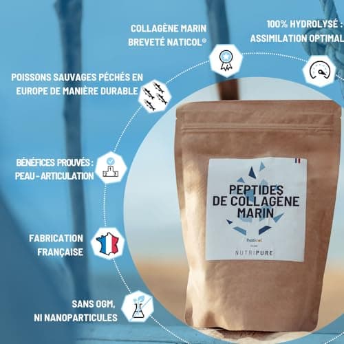 Nutripure | Collagène Marin Sauvage en Poudre | Complément Alimentaire Articulations, Soin des Cheveux & Ongles, Peau | Collagène Marin Hydrolisé | Chocolat | Sachet de 310g | 1 Mois | Made in France