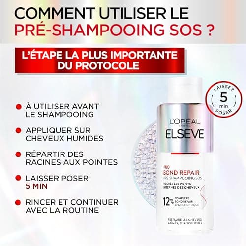 L'Oréal Paris - Routine Capillaire Réparatrice pour Cheveux Abîmés & Sur-Sollicités - Pré-Shampooing + Shampooing + Démêlant - Complexe à l'Acide Citrique - Elseve Pro Bond Repair - 3 Produits