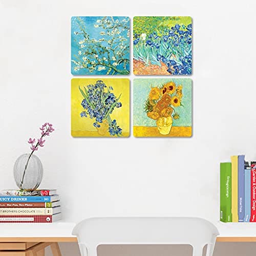 Giallobus - 4 carrés Multi-Panneaux - Vincent Van Gogh - Les Plus Belles œuvres de Van Gogh - Collection 3 - Bois MDF - 29,7x29,7 - x 4 pièces