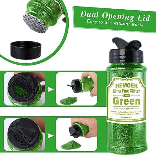 Vert Paillettes Ultra Fines, 140g en Résine Paillettes Métallique pour époxy, Gobelets, Bougies, Arts de la Peinture, Cheveux, Visage, Corps, Yeux, Nail art, Festival