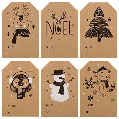 250PCS Étiquettes Autocollantes Noël Français en Papier Kraft Emballage Cadeau Joyeux Noël Stickers Accessoire Décoration Noël Carte de Vœux Merry Christmas Autocollantes