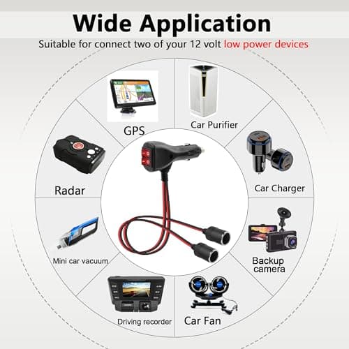 GELRHONR Répartiteur allume-cigare de voiture DC 12 V, prise allume-cigare 2 voies avec double interrupteur indépendant, câble d'extension double adaptateur allume-cigare avec fusible 10 A - 30 cm