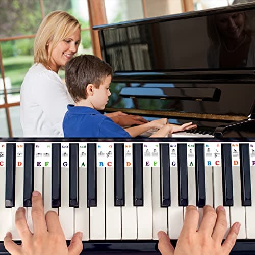 Amovibles Autocollants de Clavier de Piano Guide de Notes de Piano Pleine Grandeur à 88 Touches pas Besoin de Coller Étiquettes Colorées Réutilisables pour Clavier de Piano avec Boîte