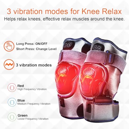 GINEKOO Appareil de massage de genou chauffant sans fil, massage vibrant, orthèse de genou avec batterie rechargeable 5000 mAh pour soulager les douleurs au genou, l'arthrite,les douleurs articulaires