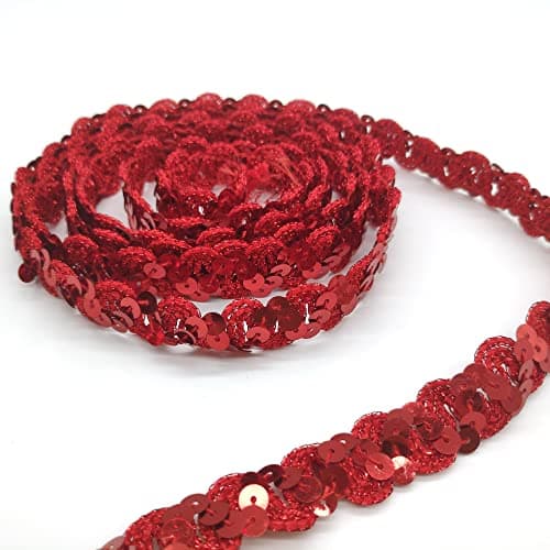 Hayaww 15 Yards 15 mm Paillettes Ruban, Sequin Paillette Trim Ruban De Paillettes Ficelle De Garniture De Paillettes Rubans à Paillettes Pour Bricolage Couture Costumes Artisanat (Rouge)