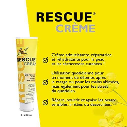 RESCUE Crème Apaisante 150ml, crème hydratante aux Fleurs de Bach Original, pour le bien-être et l'équilibre émotionnel, massage relaxant, application sur les points de relaxation, sans parfum