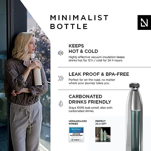 LARS NYSØM Gourde INOX 1000ml | 1L Bouteille d’eau isolée | Gourde étanche pour Le Sport, la Bicyclette, Les Enfants (Stainless Steel, 1000ml)