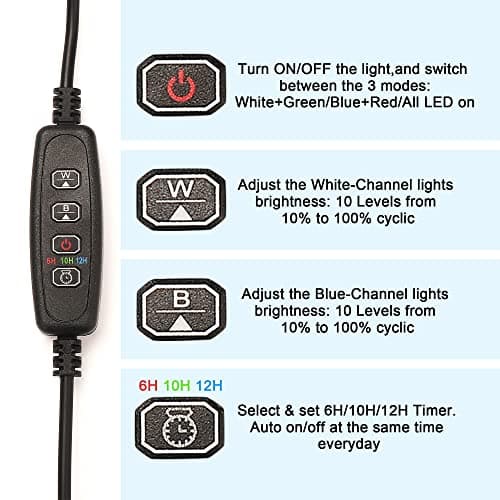 BELLALICHT LED Timer éclairage d'aquarium - Lampe d'aquarium [lumière blanche RVB] avec minuterie intégrée, variateur 10 niveaux de luminosité IP67 étanche Light pour réservoir de poissons plante