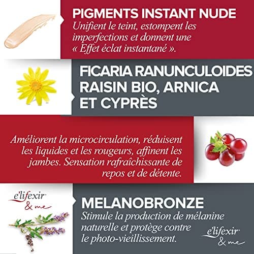 E'LIFEXIR Color Dren | Maquillage pour Jambes, Maquille, Draine et Stylise avec Couleur Bronzée | Crème Effet Collants Invisibles | Ne Tâche Pas et Absorption Rapide, 150 ml