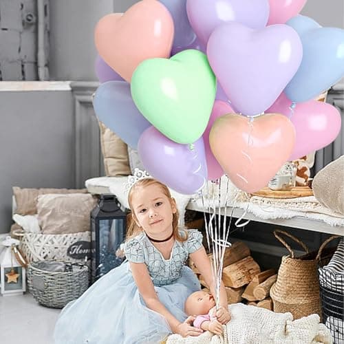 50 Pcs Ballon coeur Macarons, 10 Pouces Macarons Ballons en Latex en Forme de Cœur, Ballon Coeur Helium, Ballon Coeur Romantique,pour Engagement, Mariage, Valentine et Anniversaire fête Décoration