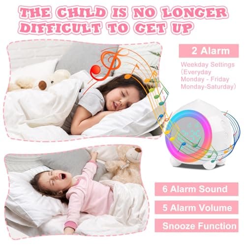 Ayybboo Réveil Enfant Lumineux LED Numerique Lampe Réveil Veilleuse Fille Garcons Jour Nuit Enfant Volume Réglable Snooze Réveil en USB Charge(Blanc)