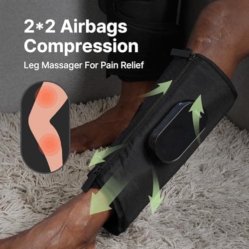 HubiCare Masseur de jambes et de mollets, masseur de compression avec 4 modes, 3 intensités, chaleur, vibration, rechargeable, taille réglable, adapté à la relaxation des jambes (paire)