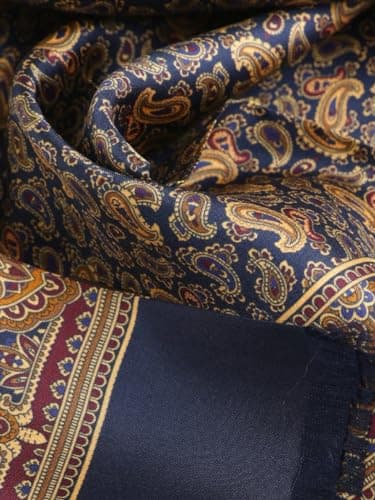 Prettystern Hommes long élégant 2 couches classique business festif pure soie écharpe franges courtes bleu Paisley AB04