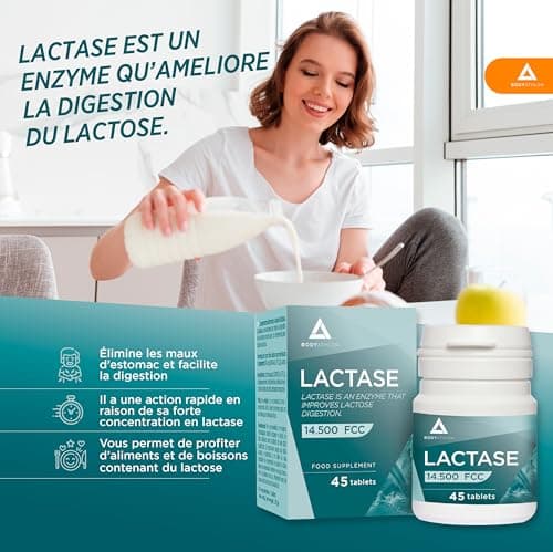 Lactase Comprimes 14500FCC extra forte- Lactase Enzyme– Effet rapide– Améliore la digestion du lactose- Enzyme Digestive Lactase 145mg Format pocket- 45 comprimés- Bodyathlon