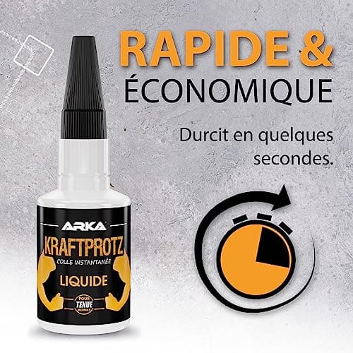 ARKA - KRAFTPROTZ liquide | 50 g | Superglue | Extra forte et universelle | Colle les métaux, le plastique, la pierre, le plastique, le bois, le verre, les tissus, le cuir, le caoutchouc, etc. |