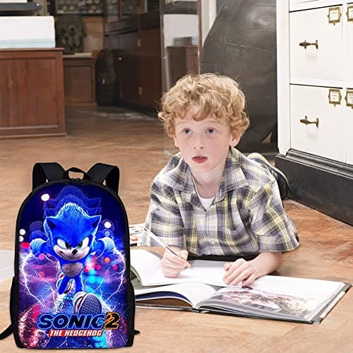 BESTZY Sonic Sacs à Dos pour Enfant, Sonic Hedgehog Sacs Dos Imprimé 3D Cartable Scolaire Garçon Kids Backpacks Animé Sac Accessoire De Mode, Sac À Dos pour Garçons et Filles