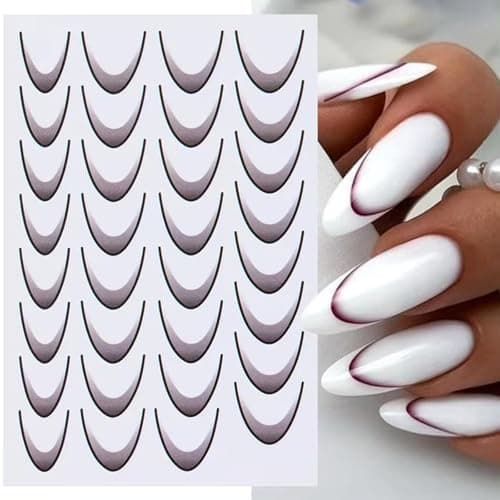 Calkkrer Lot de 6 autocollants colorés pour ongles French Line - Gradient - 3D - Accessoires de design d'ongles - Bandes - Accessoires de nail art