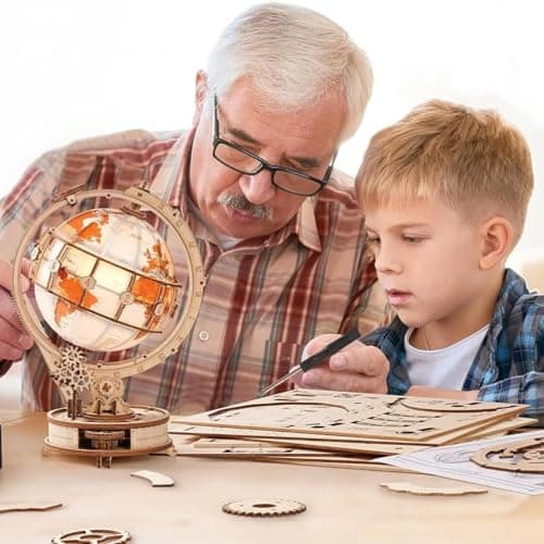 ROKR Puzzle 3D Bois Globe Lumineux Maquette en Bois a Construire STEM Cadeau de Noël Unique pour Papa Homme (ST003)