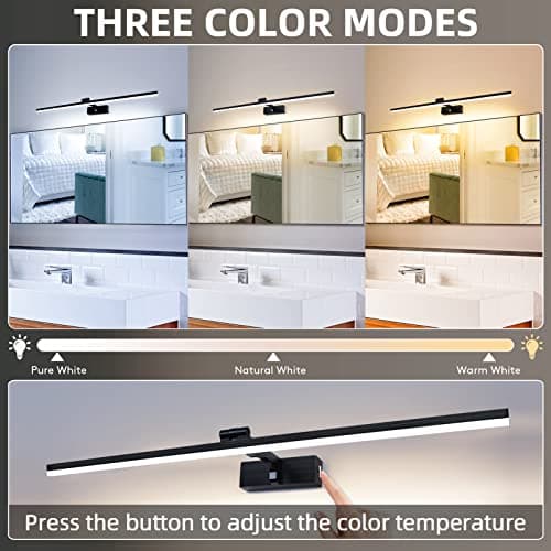 TYhogar Lampe Miroir LED Salle de Bain 80cm 3 réglages de température de couleur Murale Salle de Bain 180° Rotatif Applique Murale 1820LM 16W IP44 Intérieure Lampe pour Tableau 3000K/4500K/6000K