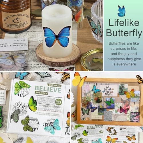 Ceihwa 80pcs Stickers Papillon Scrapbooking Autocollant Transparent Autocollants Vinyle Imperméable Étanche Butterfly Stickers Décoration Petit Autocollant Décoratif pour DIY Ordinateur Journal